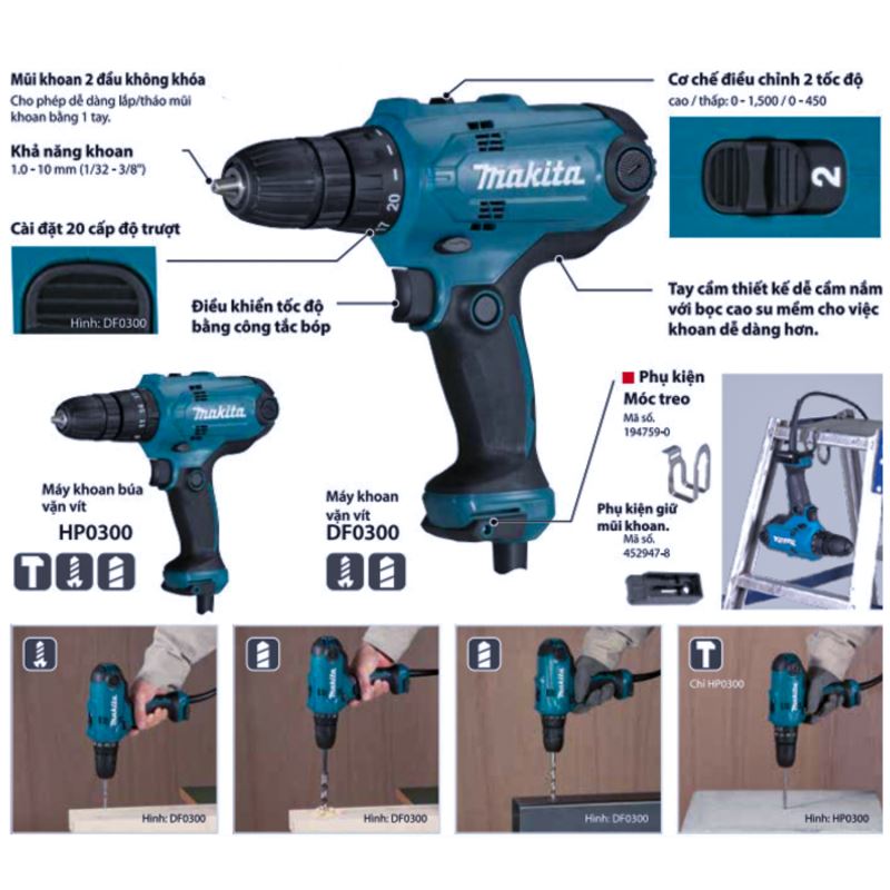 Máy vặn vít và khoan Makita DF0300