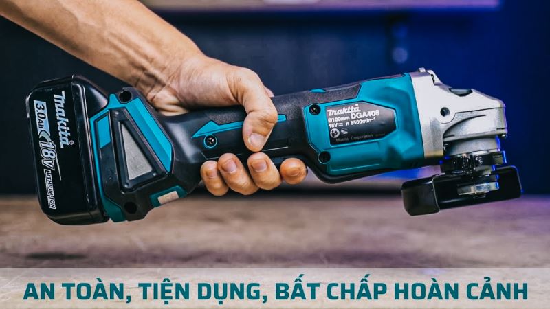 Máy mài góc Makita DGA408RTJ1 dùng pin 18V