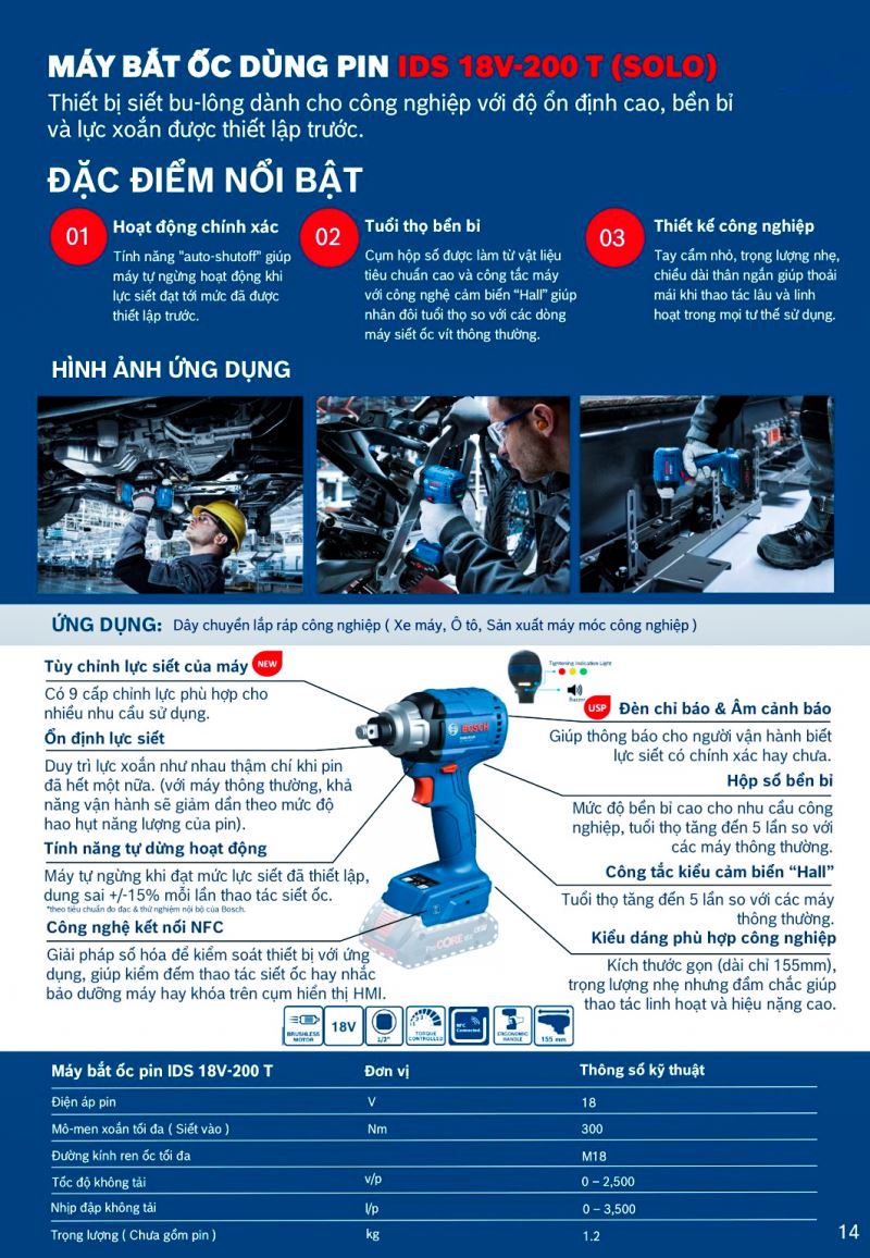 Máy vặn bu lông dùng pin 18V Bosch IDS 18V-200T