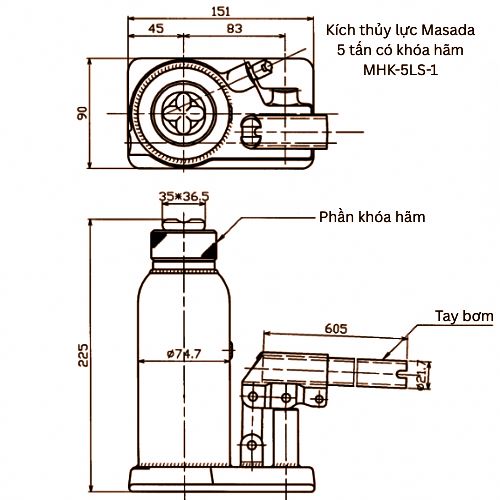 Con đội thủy lực 5 tấn Masada MH-5LS-1